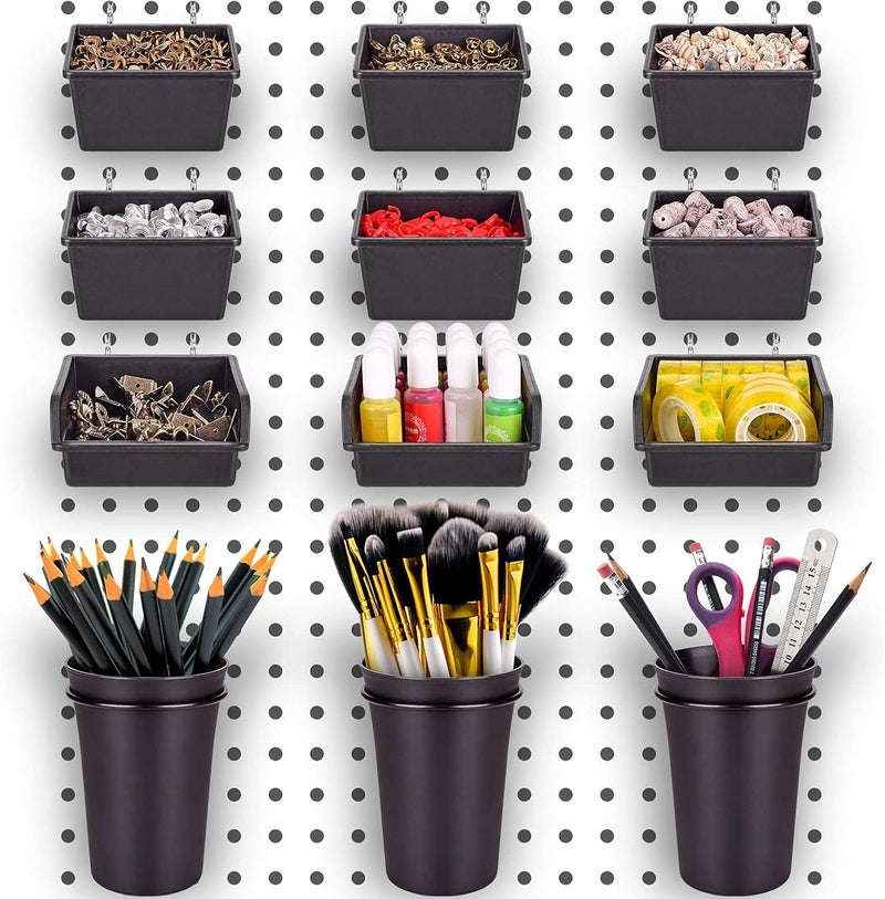 G.CORE 12 Pack Pegboard Bins PegBoard Cups with Hooks & Loops, Peg Board Hooks Assortment Organizer Accessory, Various Tools Storage Arrange System Kit for Garage Craft Workshop Workbench Hobby Office - Image 1