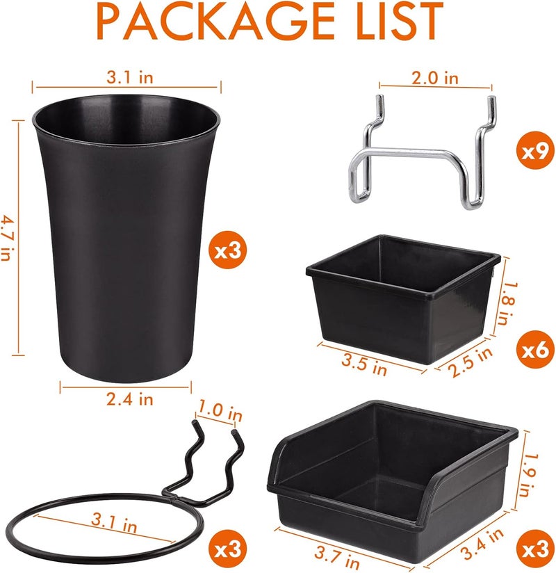 G.CORE 12 Pack Pegboard Bins PegBoard Cups with Hooks & Loops, Peg Board Hooks Assortment Organizer Accessory, Various Tools Storage Arrange System Kit for Garage Craft Workshop Workbench Hobby Office - Image 4