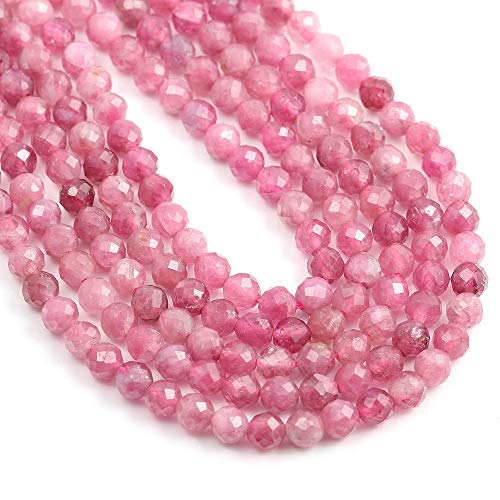 LHJ Natural Stone Beads Pink Tourmaline Gemstone Faceted Loose Beads for Jewelry Making Necklace Earrings Ring 1 Strands/Pack Length 15" Size 4mm - Image 2