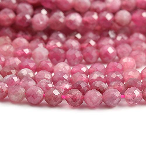 LHJ Natural Stone Beads Pink Tourmaline Gemstone Faceted Loose Beads for Jewelry Making Necklace Earrings Ring 1 Strands/Pack Length 15" Size 4mm - Image 5