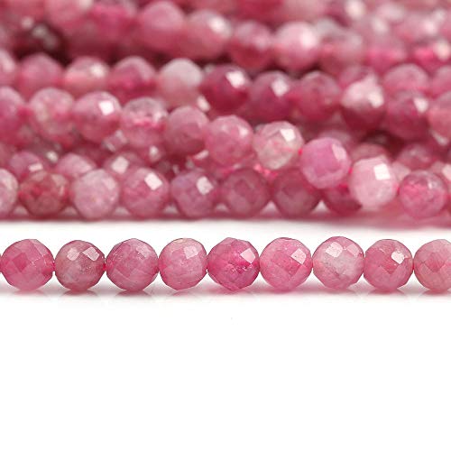 LHJ Natural Stone Beads Pink Tourmaline Gemstone Faceted Loose Beads for Jewelry Making Necklace Earrings Ring 1 Strands/Pack Length 15" Size 4mm - Image 4