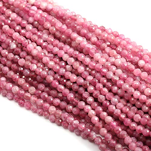 LHJ Natural Stone Beads Pink Tourmaline Gemstone Faceted Loose Beads for Jewelry Making Necklace Earrings Ring 1 Strands/Pack Length 15" Size 4mm - Image 3