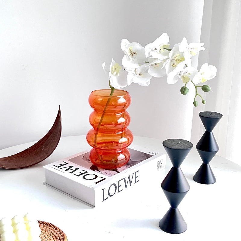 BLOFLO STU BLOFLO Transparent Glass Hydroponic Flower Vase, 7-Inch Orange Glass Vase, Four-Layer Geometric Glass Floral Vase for Home DÃ©cor, Modern Bubble Glass Vase for Home Office Wedding Table (Orange) - Image 2
