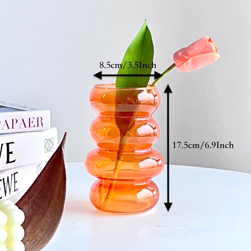BLOFLO STU BLOFLO Transparent Glass Hydroponic Flower Vase, 7-Inch Orange Glass Vase, Four-Layer Geometric Glass Floral Vase for Home DÃ©cor, Modern Bubble Glass Vase for Home Office Wedding Table (Orange) - Image 4