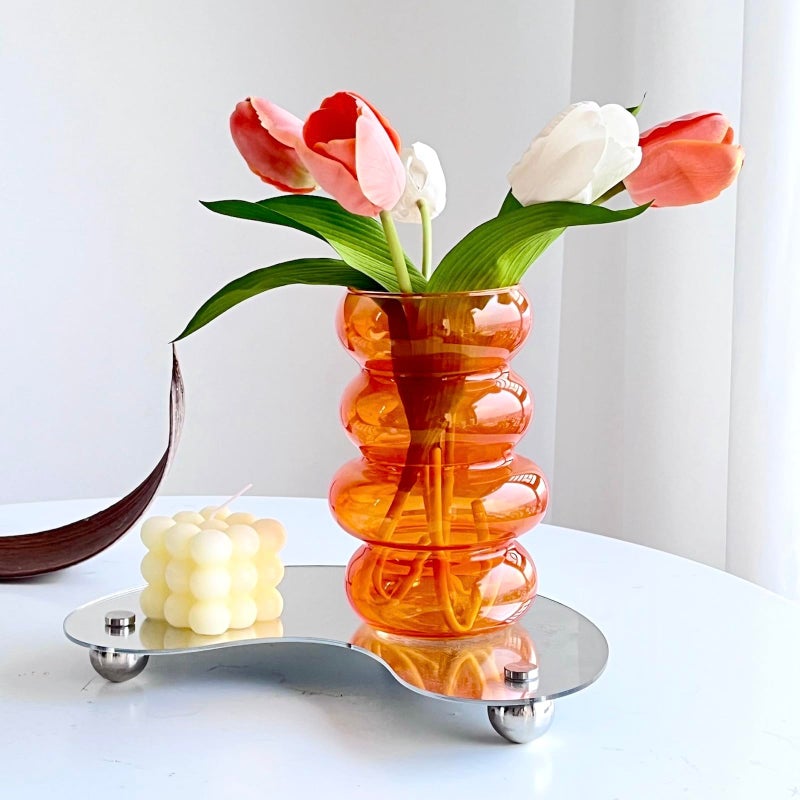 BLOFLO STU BLOFLO Transparent Glass Hydroponic Flower Vase, 7-Inch Orange Glass Vase, Four-Layer Geometric Glass Floral Vase for Home DÃ©cor, Modern Bubble Glass Vase for Home Office Wedding Table (Orange) - Image 1