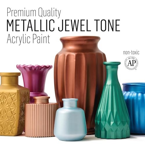 FolkArt Jewel Tone Acrylic Craft Paint Kit, 15 Piece Set Including 12 Metallic Colors and 3 Premium Paintbrushes, PROMOFAMET15 - Image 5