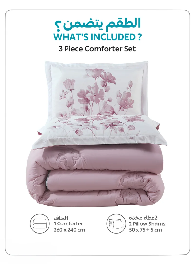 Donetella KING 3Pcs Bedding Comforter Set, King Size 240x260 cm - 3-Pcs Digital Print Quilted Bed Set, Microfiber Fabric - 1 Comforter And  2 Pillow Shams  | Best Price UAE