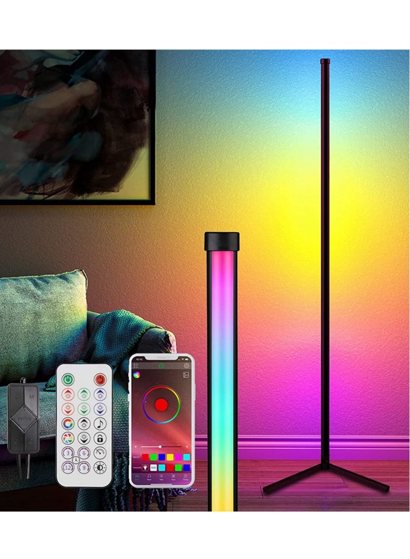 ELTRAZONE Corner Floor Lamp, 59" Dimmable Standing Floor Light,Minimalist RGB Color Changing Led Corner Light with Music Mode,Corner Lamp with APP and Remote Control, for Living Room/Bedroom/Home Decor - Image 1