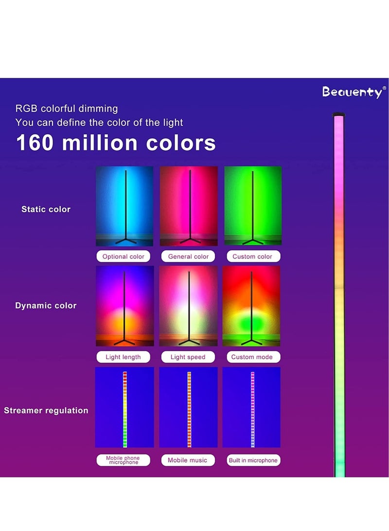 ELTRAZONE Corner Floor Lamp, 59" Dimmable Standing Floor Light,Minimalist RGB Color Changing Led Corner Light with Music Mode,Corner Lamp with APP and Remote Control, for Living Room/Bedroom/Home Decor - Image 2