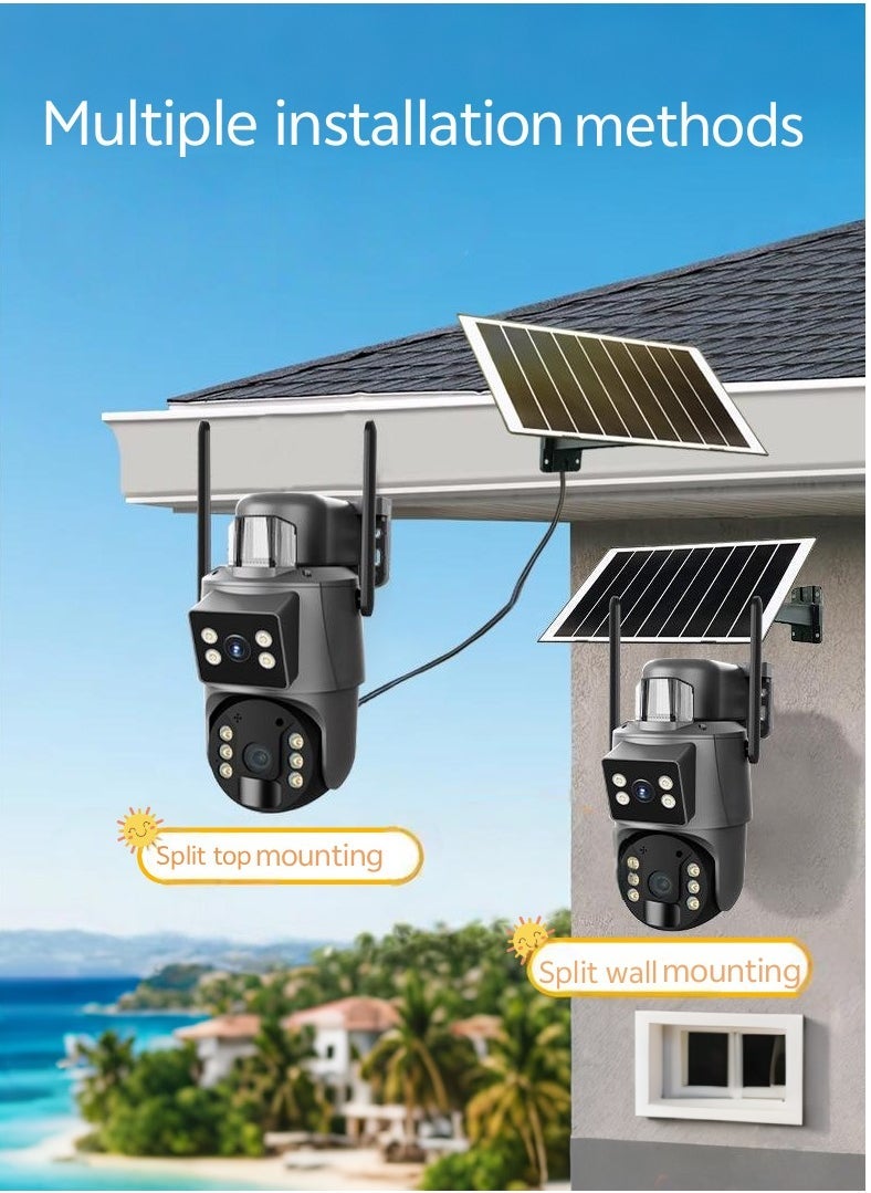 4K 8MP Solar Camera 4G Sim PTZ Cameras，Security Camera，CCTV Camera，Outdoor Dual Lens IP Camara Solar Panel CCTV Security Built in Battery PIR Cam， (With 64GB SD Card) ﻿