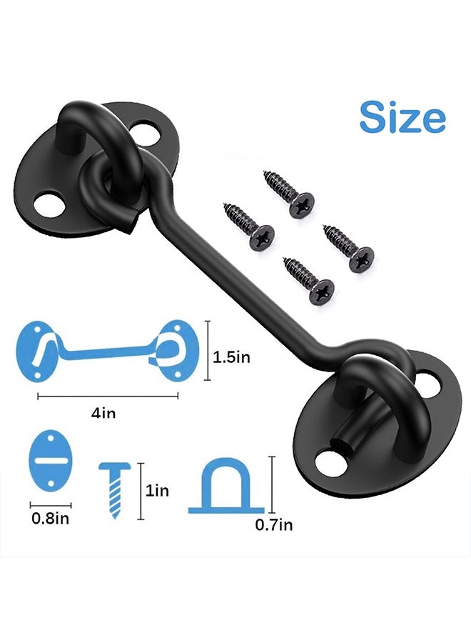 2 Pcs 4" Black Rust-Resistant Metal Barn Door Latch Lock, Hook and Eye Gate Latch with Screws, for Window, Cabin, Sliding Door, Bathroom & Bedroom - Image 3