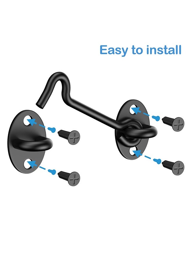 2 Pcs 4" Black Rust-Resistant Metal Barn Door Latch Lock, Hook and Eye Gate Latch with Screws, for Window, Cabin, Sliding Door, Bathroom & Bedroom - Image 4