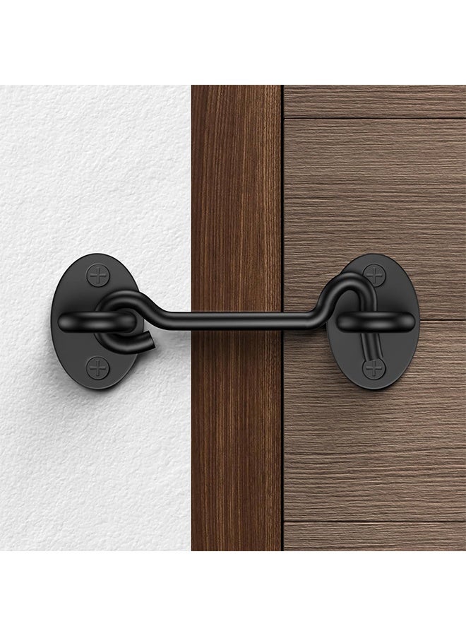 2 Pcs 4" Black Rust-Resistant Metal Barn Door Latch Lock, Hook and Eye Gate Latch with Screws, for Window, Cabin, Sliding Door, Bathroom & Bedroom - Image 5