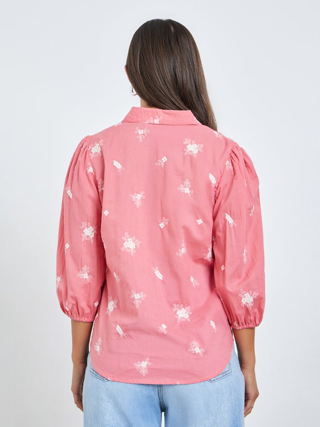 Styli Pink Embroidered Puff Sleeve Shirt - Image 5