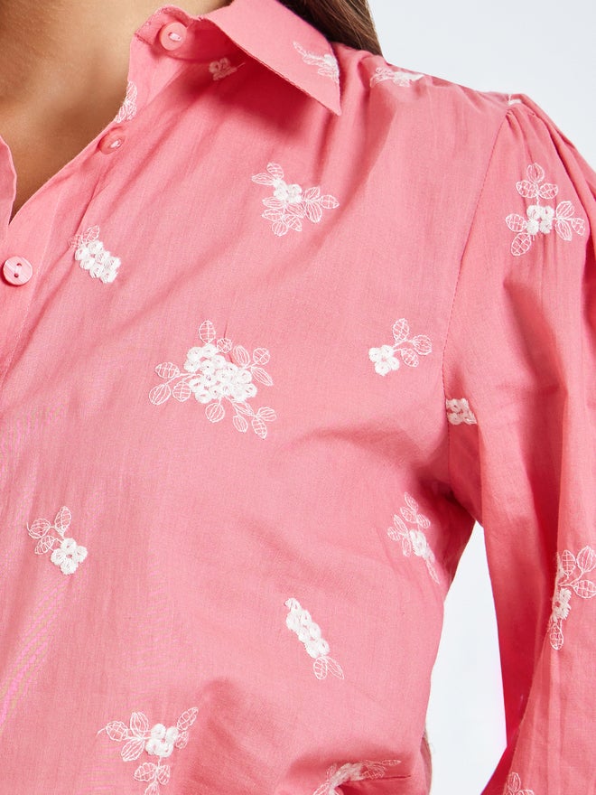 Styli Pink Embroidered Puff Sleeve Shirt - Image 4