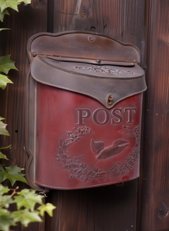 Red Co. 10.5” x 15.5” Aged Red Shabby Chic Metal Wall-Mounted Embossed Post Mailbox Decoration - Image 4
