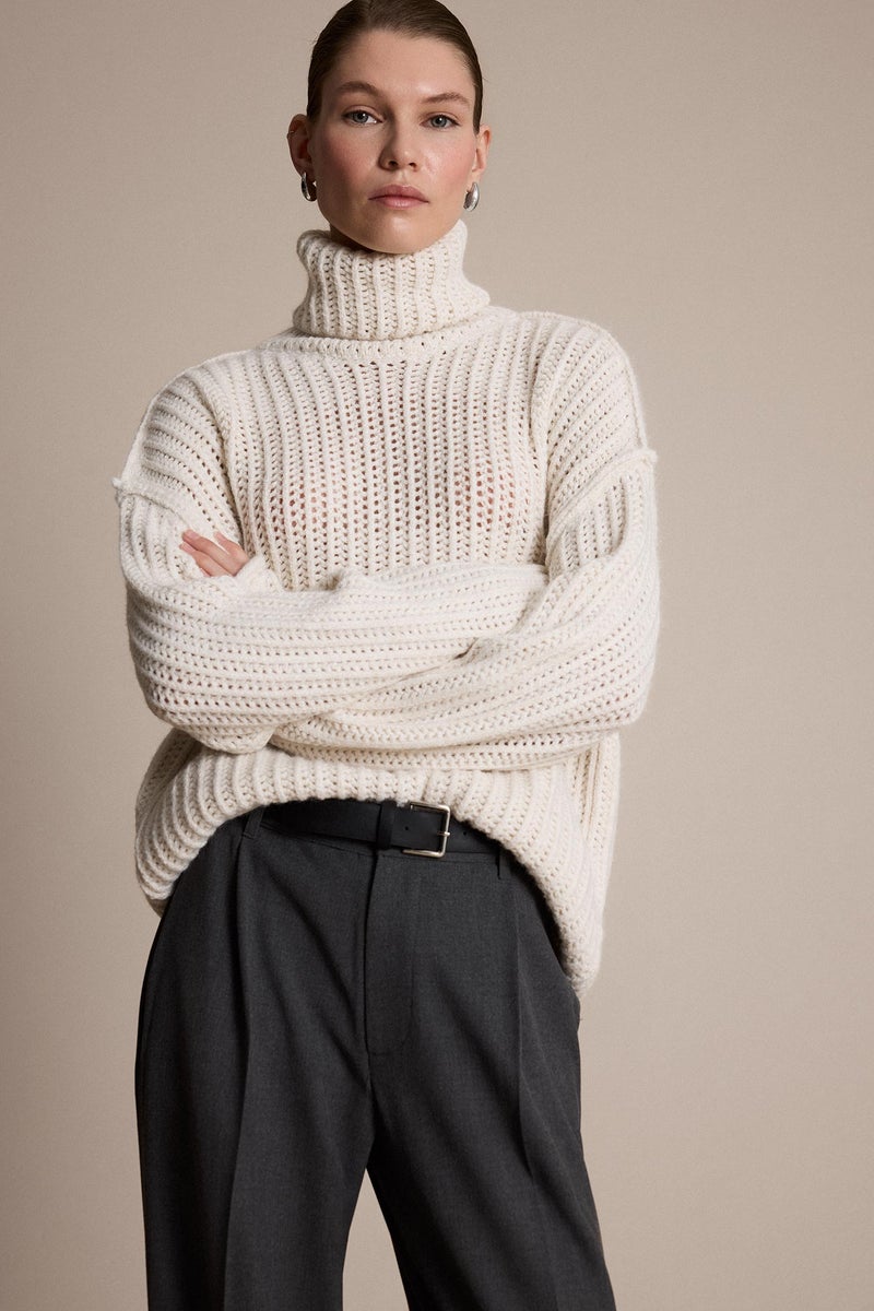 DeFacto Beige Woman Oversize Fit Turtleneck Knitwear Pullover Casual - Image 1