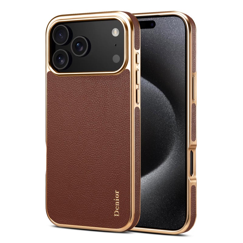 دينيور جراب هاتف من جلد البقر المطلي لهاتف iPhone 17 Pro Max (بني) - Image 1