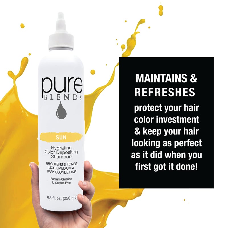 Pure Blends Sun Hydrating Color Depositing Shampoo - Brighten & Tone Faded Hair with Semi-Permanent Dye, Prevents Fade & Extends Color Service for Treated Hair 8.5 Oz. - Image 3