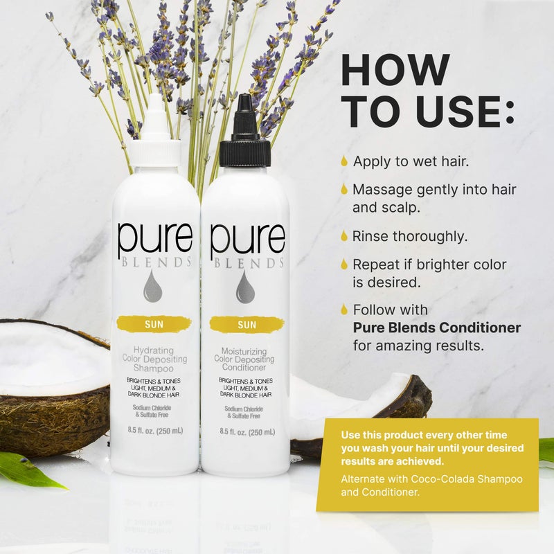 Pure Blends Sun Hydrating Color Depositing Shampoo - Brighten & Tone Faded Hair with Semi-Permanent Dye, Prevents Fade & Extends Color Service for Treated Hair 8.5 Oz. - Image 5