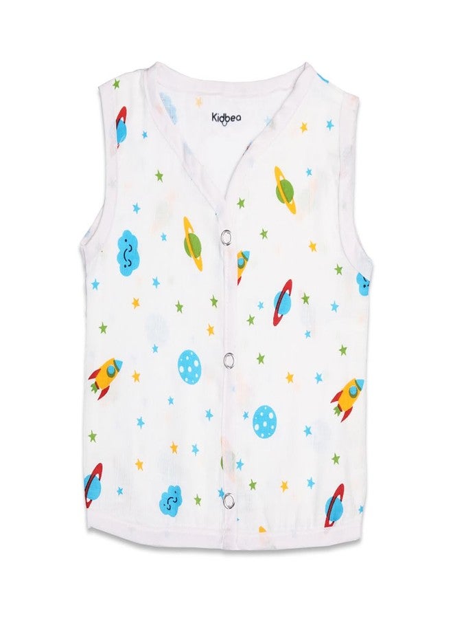 Kidbea جبلة كيدبيا من قطن عضوي موسلين مزودة بأزرار | جبلة بيضاء | للأولاد والبنات | ملابس صيفية | منتجات مريحة للأطفال | سترة بدون أكمام | عبوة متنوعة من 6 بألوان متعددة وحجم 0-3 أشهر - Image 3