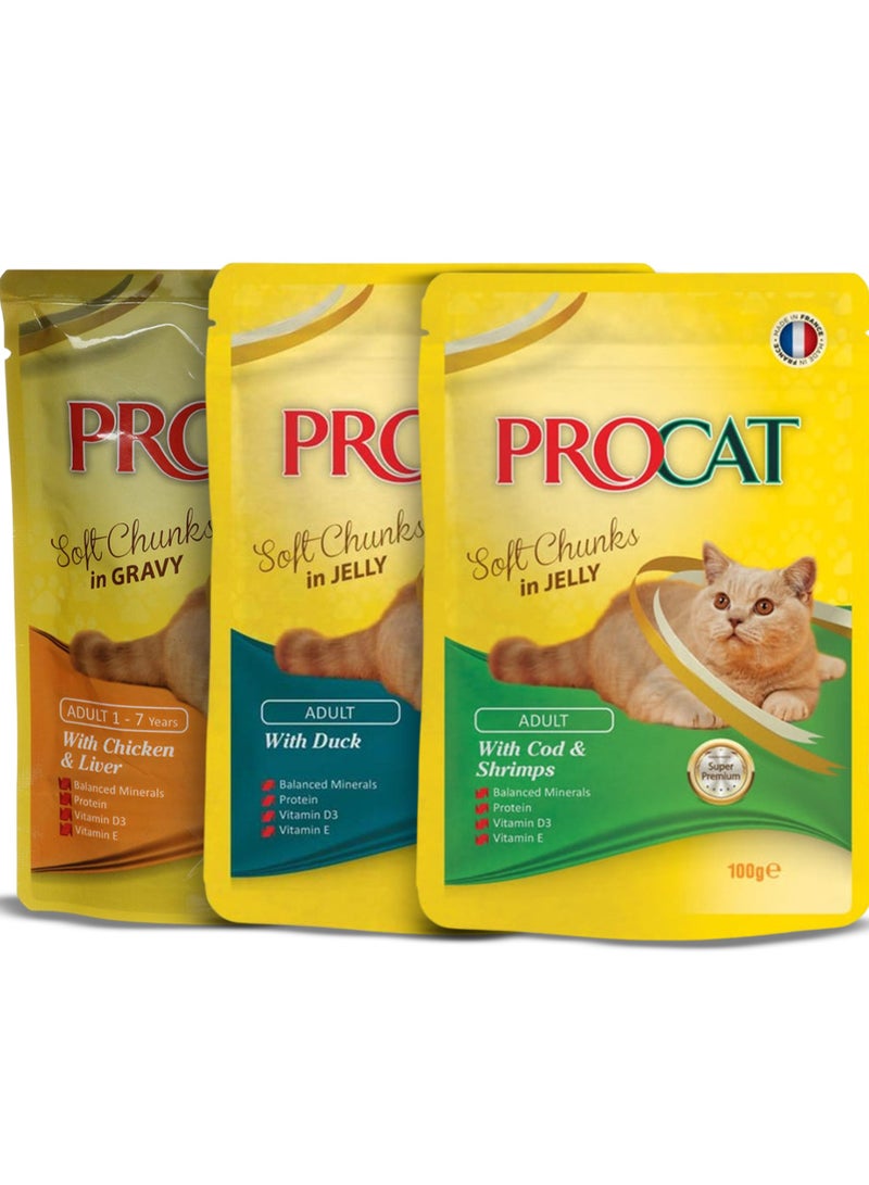 برو كات عرض  بروكات 3 باوتش - دجاج وكبد، بط، سمك القد والروبيان