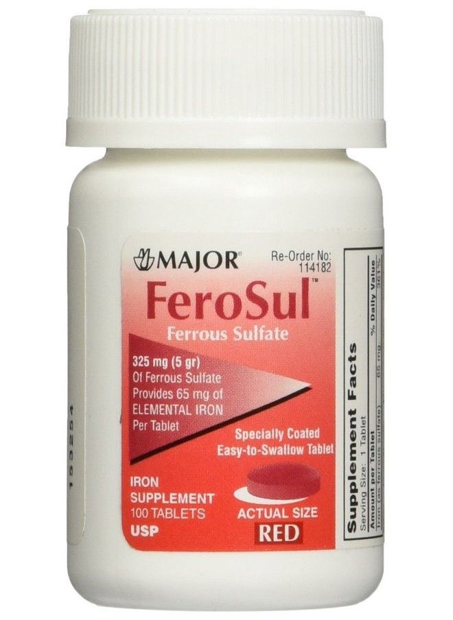 Major Pharmaceuticals - Major Ferosul Ferrous Sulfate 325Mg 100 Iron Supplement Tablets Each Value Pack Of 3 - Image 1