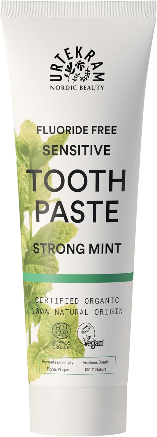 Urtekram Flouride Free Strong Mint Toothpaste Vegan Organic Natural Ingredients Urtekram Dental 75ml Pack of 1 - Image 1
