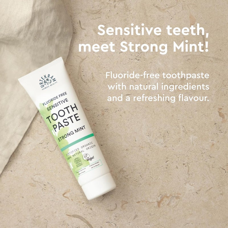Urtekram Flouride Free Strong Mint Toothpaste Vegan Organic Natural Ingredients Urtekram Dental 75ml Pack of 1 - Image 3