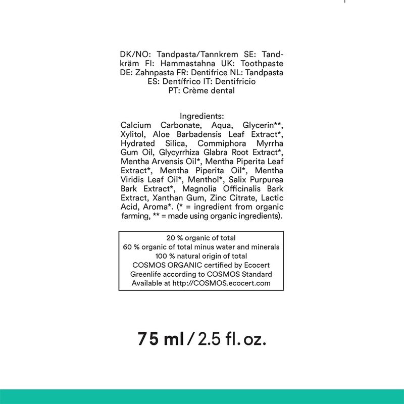 Urtekram Flouride Free Strong Mint Toothpaste Vegan Organic Natural Ingredients Urtekram Dental 75ml Pack of 1 - Image 2