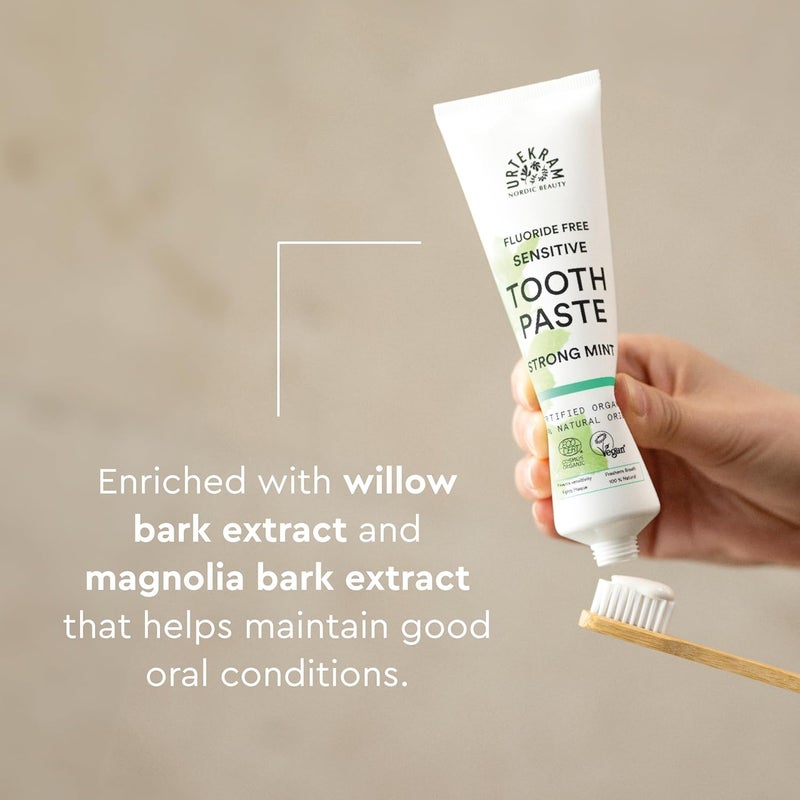 Urtekram Flouride Free Strong Mint Toothpaste Vegan Organic Natural Ingredients Urtekram Dental 75ml Pack of 1 - Image 5