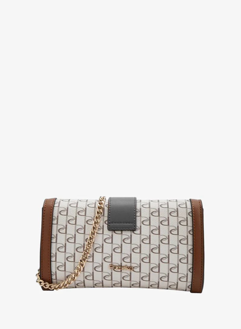 Paprika  Women Monogram Print Crossbody Bag with Chain Strap and Button Closure for Women | Best Price UAE