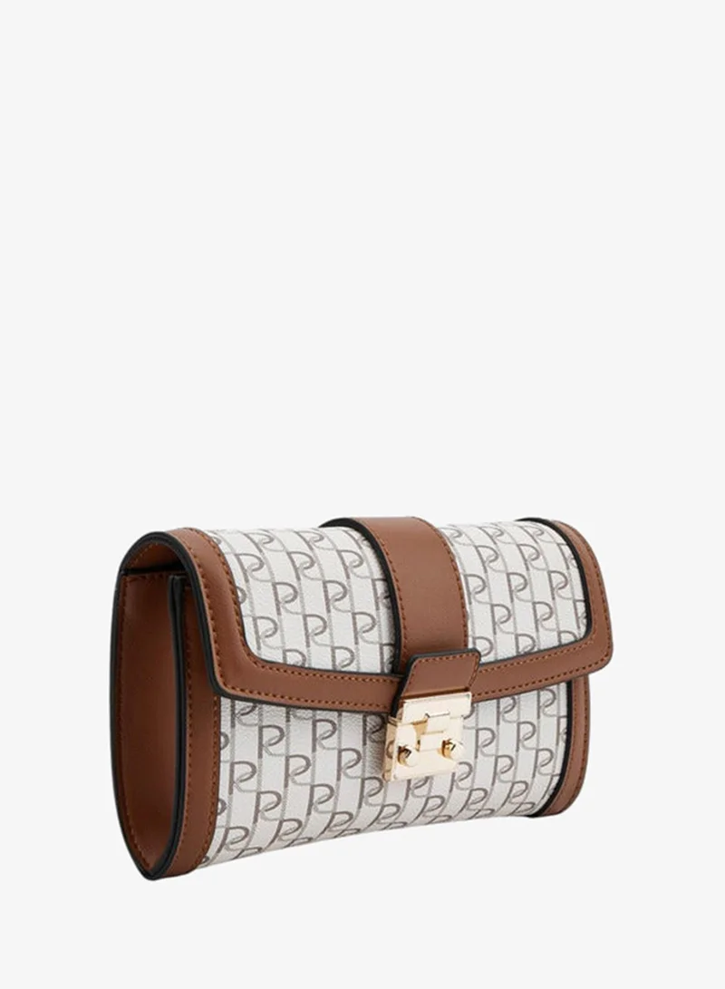 Paprika Women Monogram Print Crossbody Bag with Chain Strap and Button Closure