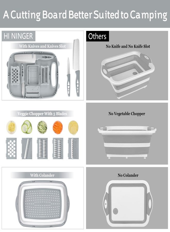 HI NINGER Collapsible Cutting Board with Colander, 9-In-1 Multi Chopping Board Kitchen Vegetable Washing Basket for Camping Gifts Camping Accessories for RV Campers - Image 2