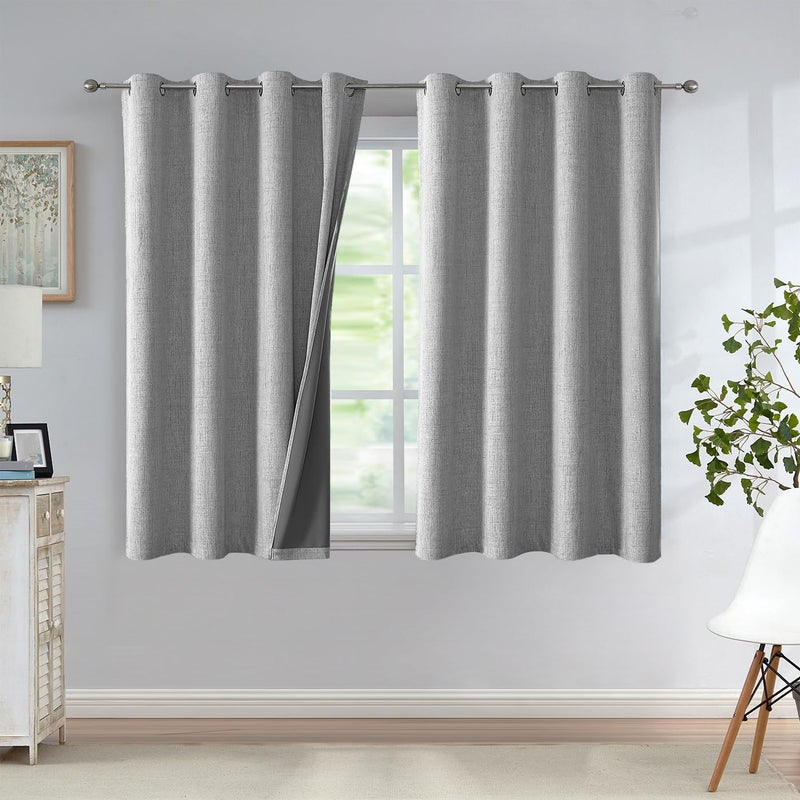 Urban Lotus Urban Lotus Total Blackout Bedroom Window Curtains Linen Textured Blackout Thermal Insulated Energy Saving Noise Reducing Drapes Grommet Top Window Treatment 2 Panels 52 W x 54 L Grey