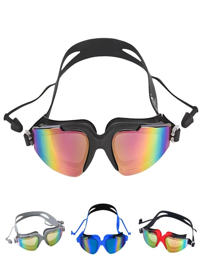 KARBD Swimming Goggles Youth with Reflective UV Protection Polarized Glasses Connected Ear Plugs (Youth Reflective Assorted B) - Image 1