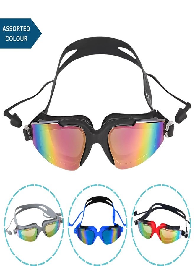 KARBD Swimming Goggles Youth with Reflective UV Protection Polarized Glasses Connected Ear Plugs (Youth Reflective Assorted B) - Image 2