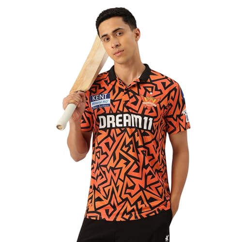 playR x SRH Unisex Authentic Fan Jersey - Plain Half Sleeve Regular Fit Athletic T-Shirt for Men & Women, Breathable Activewear for Running, Cricket, Training for All Season Orange - Image 1