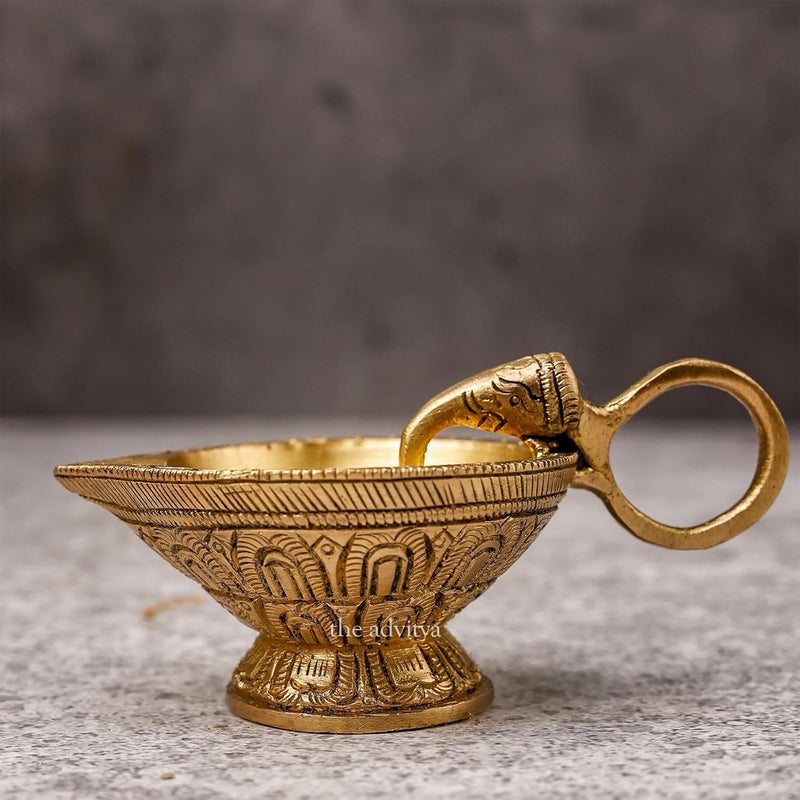 The Advitya Brass Diya for PujaPooja DeepakPooja Oil Lamp Gifts Diwali Decoration Items for Home Decor 1 Gajah Diya