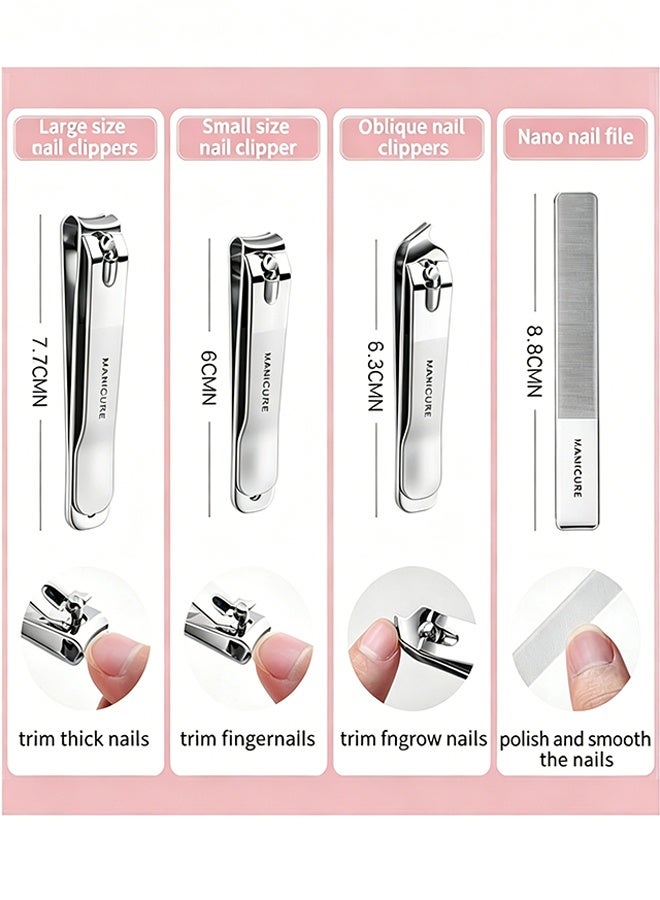 18Pcs Manicure Set Stainless Steel, Nail Clippers Scissors Pedicure Tools Kit, Portable Travel Grooming Kit for Men and Women (Pearl White) - Image 5