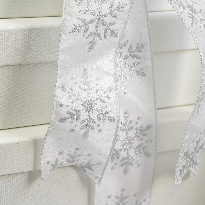 MEEDEE Silver Snowflake Wired Ribbon White Ribbons with Glitter Snowflake 2.5 Inch White and Silver Ribbon for Christmas Tree, Winter Decor, Garlands, Wreaths, Gift Wrapping (10 Yards) - Image 5