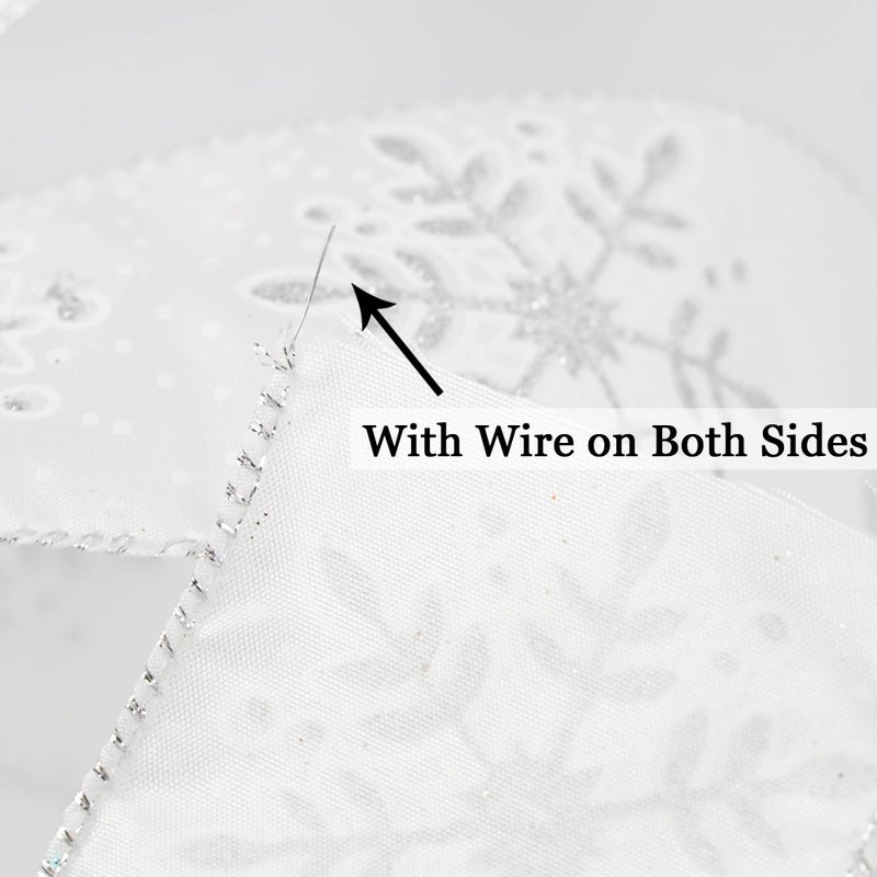 MEEDEE Silver Snowflake Wired Ribbon White Ribbons with Glitter Snowflake 2.5 Inch White and Silver Ribbon for Christmas Tree, Winter Decor, Garlands, Wreaths, Gift Wrapping (10 Yards) - Image 3