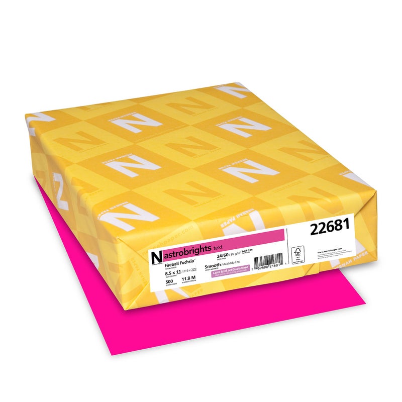 Astrobrights Neenah Astrobrights Bright Color Paper, 8 1/2in. x 11in., 24 Lb, FSC Certified, Fireball Fuchsia, 500 Sheets, 22681 - Image 1