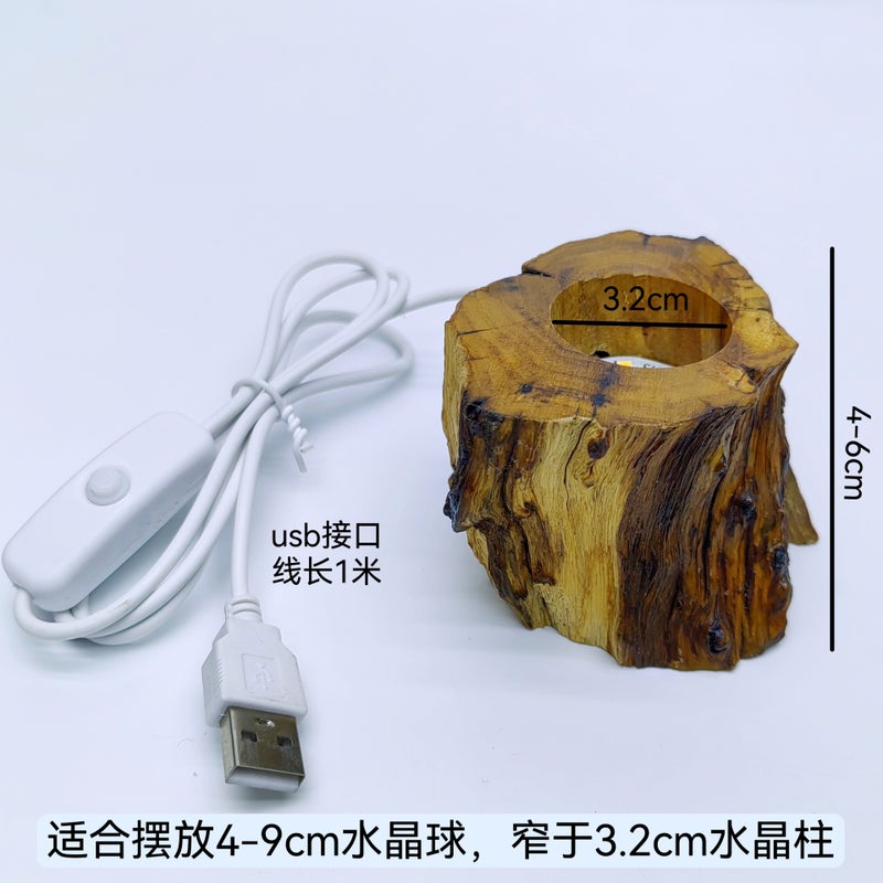 Wooden Seven-Star Array Lamp Holder Three-Layer Lotus Led Night Light Crystal Ball Ball Holder Root Carving Round Lamp Holder Cold And Warm Colored Light - Image 1