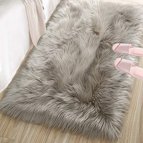 LOCHAS Soft Fluffy Faux Fur Rugs for Bedroom Bedside Rug 2x3 Feet, Washable, Furry Sheepskin Area Rug for Living Room Girls Room, Luxury Shag Carpet Home Decor, Beige - Image 1