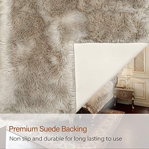 LOCHAS Soft Fluffy Faux Fur Rugs for Bedroom Bedside Rug 2x3 Feet, Washable, Furry Sheepskin Area Rug for Living Room Girls Room, Luxury Shag Carpet Home Decor, Beige - Image 3