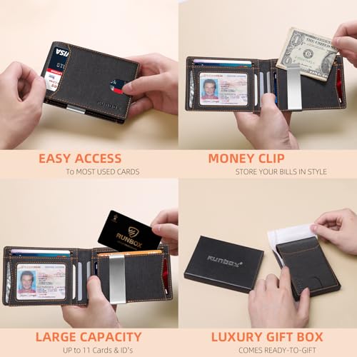 RUNBOX Slim Wallets for Men - Leather Money Clip Mens Wallet - RFID Blocking Front Pocket Bifold Wallet - Thin Credit Card Holder with Gift Box - Image 2