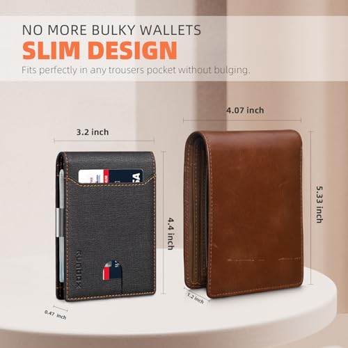 RUNBOX Slim Wallets for Men - Leather Money Clip Mens Wallet - RFID Blocking Front Pocket Bifold Wallet - Thin Credit Card Holder with Gift Box - Image 4