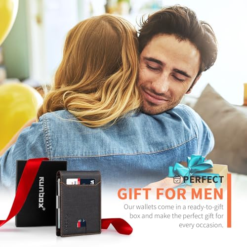 RUNBOX Slim Wallets for Men - Leather Money Clip Mens Wallet - RFID Blocking Front Pocket Bifold Wallet - Thin Credit Card Holder with Gift Box - Image 3