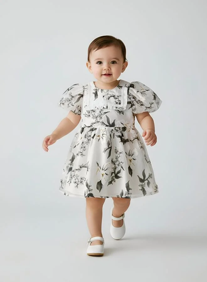 Bella Moda Girls Floral Organza Puff Sleeve Dress